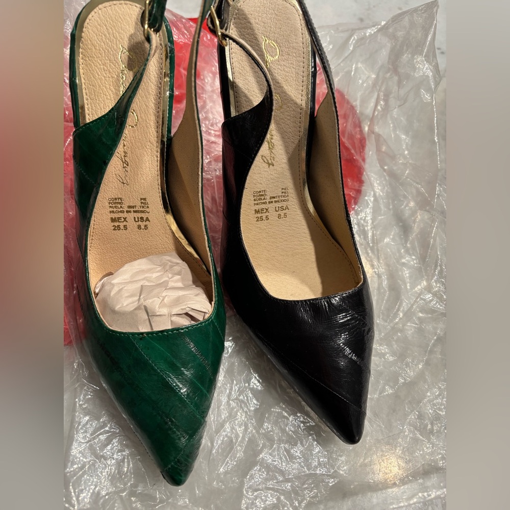 Elegant Black and Green Women's Slingback Heels